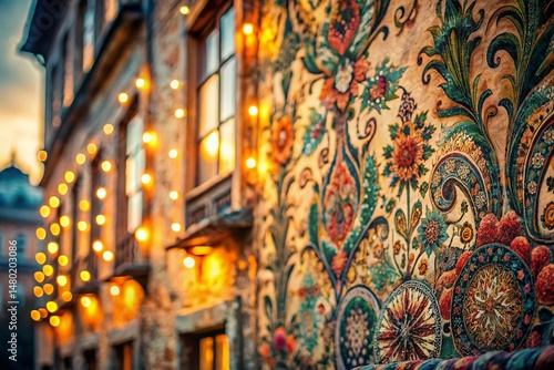 Weathered Building Floral Paisley Bokeh Photography - Vintage Architectural Detail Stock Photo
