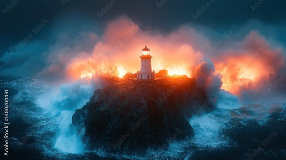 Fototapeta premium Stormy Seas, Guiding Light (1)