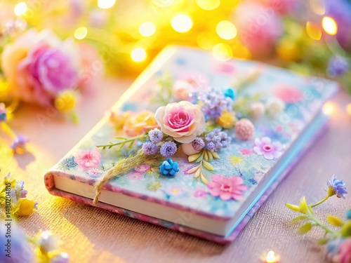 Whimsical Floral Journal Cover: Soft Pastel Tilt-Shift Photography