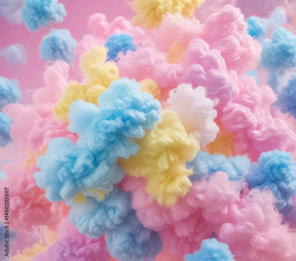 Obraz premium Fuzzy pink-blue-yellow blend, abstract cotton candy effect, backdrop, magical