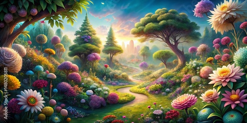 Whimsical Organic Flower Garden Aerial Drone Photography - Vibrant Floral Illustration