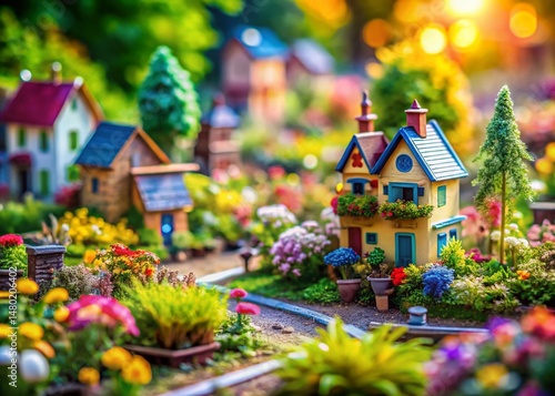 Whimsical Urban Sketch: Tilt-Shift Miniature Cityscape with Nature Elements
