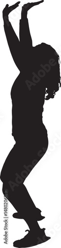 vector; silhouette side view a woman standing holding or pushing up something imaginary