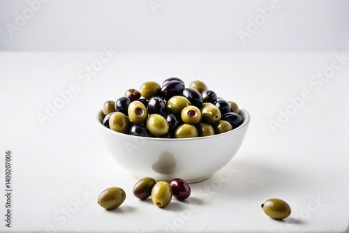 Fresh Green and Black Olives in a Bowl, Highlighting Mediterranean Flavor and Healthy Ingredients