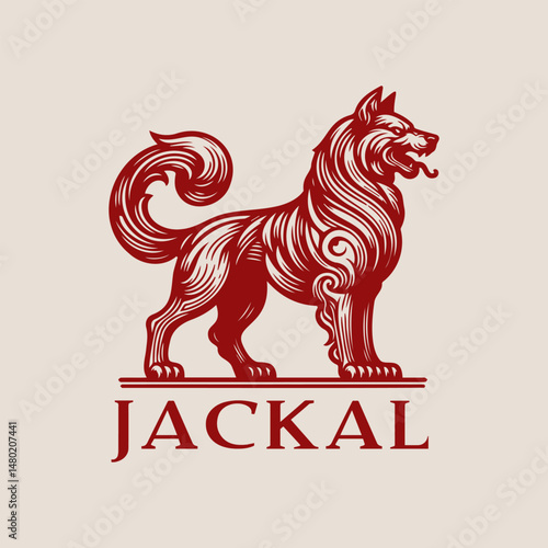 Vector logo of jackal in red color 