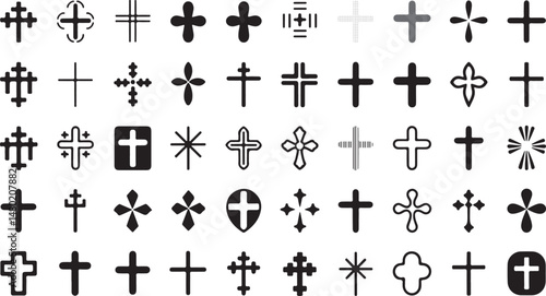 Christian Cross Icon Collection Vector Illustration