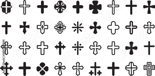 Christian Cross Icon Collection Vector Illustration