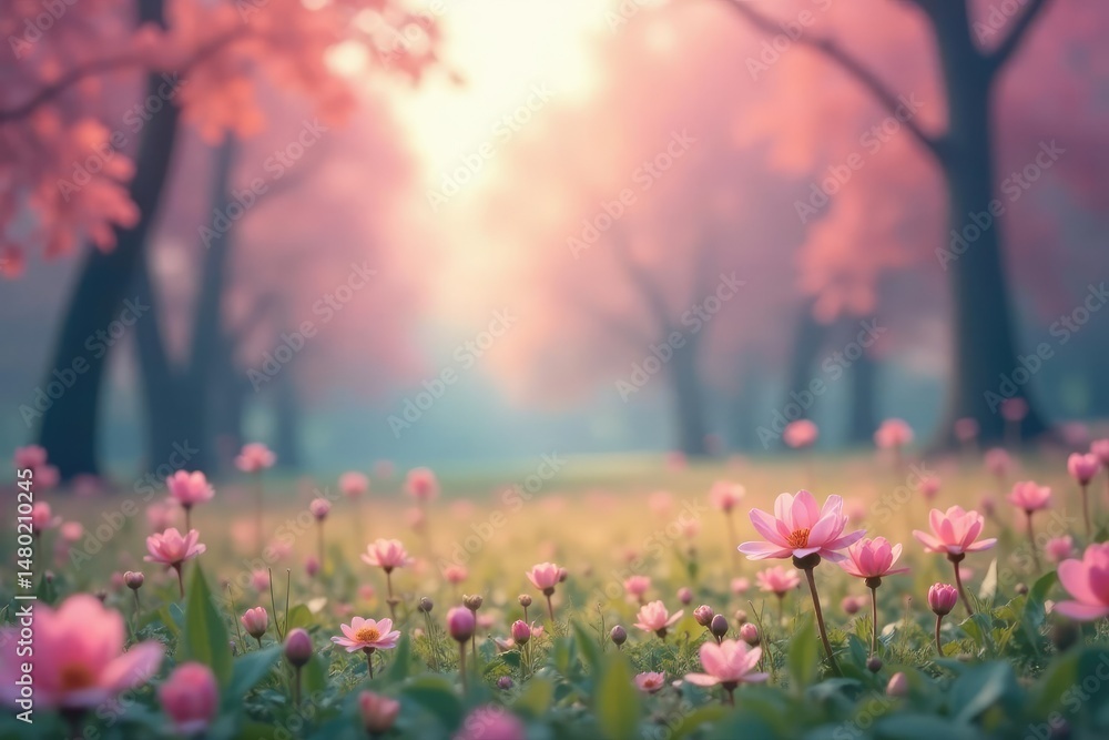 Obraz premium Abstract blurred nature scene, calming pastel hues, landscape, dreamy, tranquil