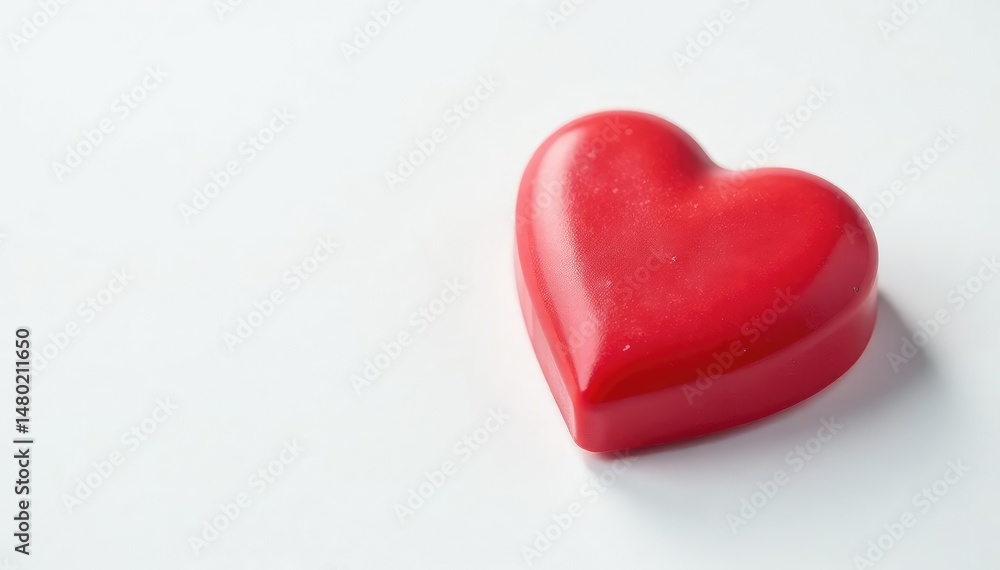 Fototapeta premium Close-up of a single red heart-shaped Valentine's Day candy on a white background , treat, february