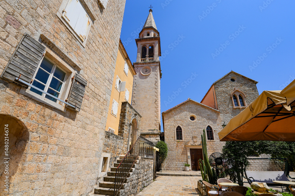 Fototapeta premium Church of Saint John the Baptist in the Old Town of Budva on the coast of the Adriatic Sea in Montenegro