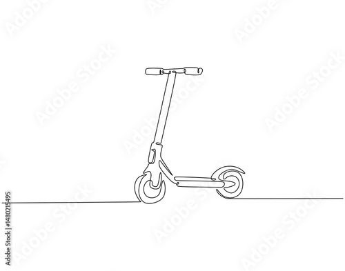 Continuous one line drawing of modern scooter. One line drawing illustration of electric scooter technology. National technology day concept single line. Editable outline