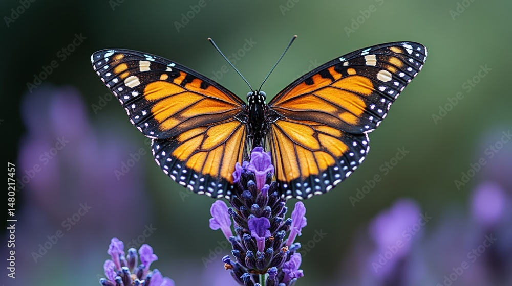 Fototapeta premium Monarch butterfly perched on lavender