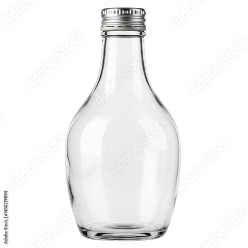 Wallpaper Mural Clear glass bottle, silver screw top, elegant shape, centered in frame, studio lighting Torontodigital.ca