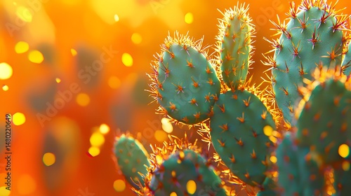 Wallpaper Mural Vibrant Desert Cactus with Spikes Against a Blurred Orange Background Torontodigital.ca