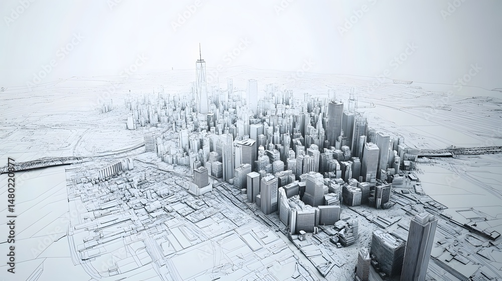 Fototapeta premium A virtual city being shaped by a digital architect