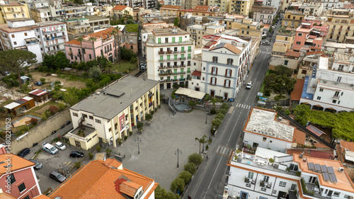 Fototapeta Naklejka Na Ścianę i Meble -  Aerial view of a small square in the streets of Vico Equense. It is a city in the province of Naples, Campania, Italy.