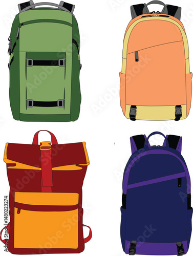 Set of backpack vector illustration, School backpack icon set, School backpack cartoon isolated, Backpack fashion flat colorfull, Backpack fashion flat	