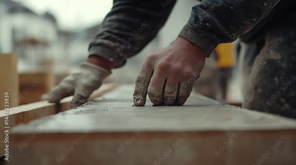 Construction Worker Handling Concrete Slab Construction Worker Handling Concrete Slab