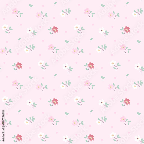 floral background. Floral pattern with small flowers on a pink tone background. Seamless flower pattern for design and fashion prints. Floral ditsy style. Flower stock vector print.