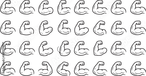 Stylized biceps muscle icon vector showcasing a modern and dynamic representation ideal for gym logos, workout apps, and strength training promotional materials