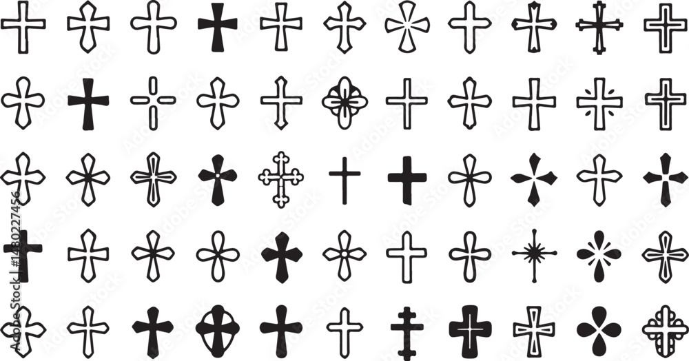 Christian Cross Icon Collection Vector Illustration Christian Cross Icon Collection Vector Illustration