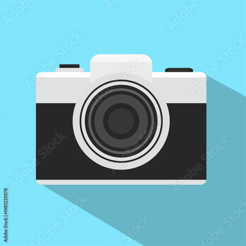 Mirrorless or DLSR digital camera with lens, Camera poster design element