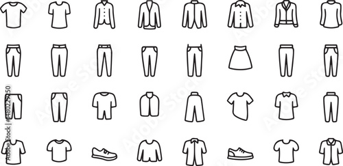 Clothes Thin Line Icons Set Clothes Editable Stroke Icons Fashion Icons T Shirt Pants Jacket Dress Short Shoe Shirt Symbols Vector