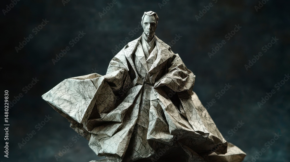 Fototapeta premium Origami sculpture of a man in a coat.