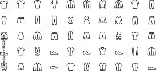 Clothes Thin Line Icons Set Clothes Editable Stroke Icons Fashion Icons T Shirt Pants Jacket Dress Short Shoe Shirt Symbols Vector
