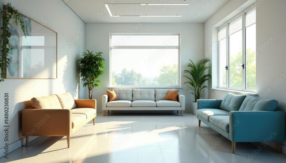Fototapeta premium A clean, modern doctor's office waiting area with comfortable seating , furniture, interior