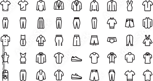 Clothes Thin Line Icons Set Clothes Editable Stroke Icons Fashion Icons T Shirt Pants Jacket Dress Short Shoe Shirt Symbols Vector
