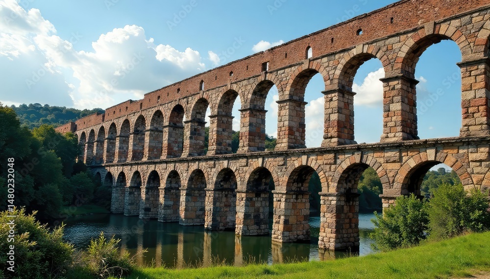 Obraz premium Ancient Roman aqueduct, weathered stone, historical landmark, impressive structure , historical, impressive