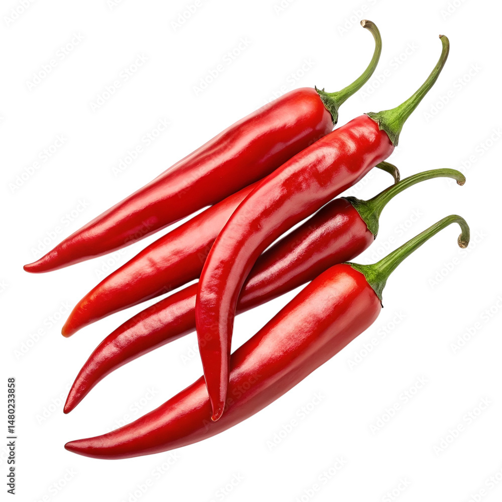 set of red chili peppers, featuring a bunch of hot and spicy peppers with natural stems and glossy texture, isolated on a transparent background set of red chili peppers, featuring a bunch of hot and spicy peppers with natural stems and glossy texture, isolated on a transparent background