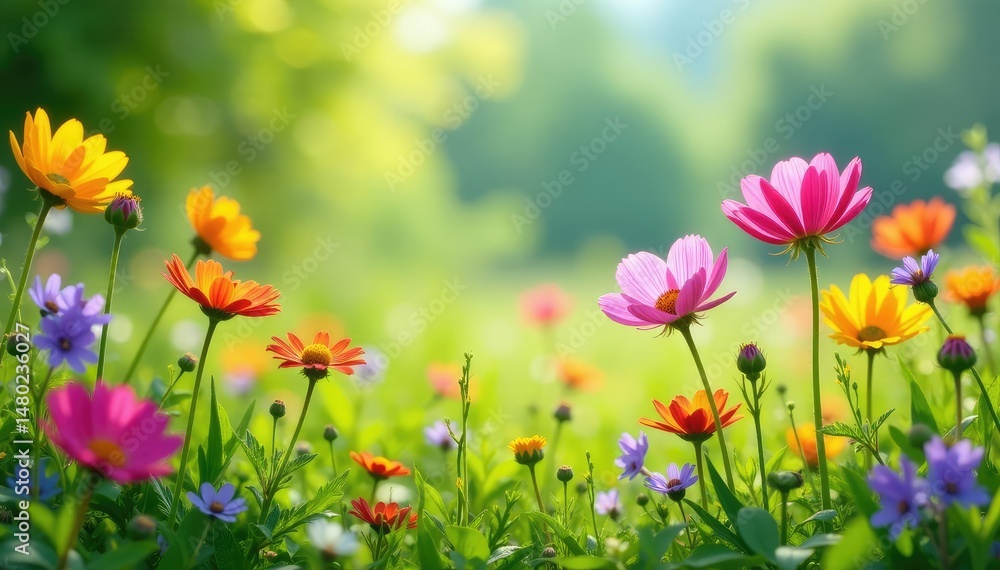 Happy Earth Day! Diverse blooming wildflowers in a lush meadow, sunny day , sunlight, Earth Day Happy Earth Day! Diverse blooming wildflowers in a lush meadow, sunny day , sunlight, Earth Day