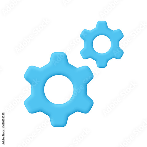 Blue cogwheel gear, setting symbol. Technical support, repair, optimization and workflow concept. 3d vector icon. Cartoon minimal style.