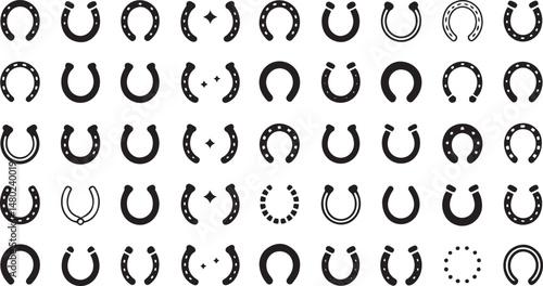 Horseshoe Icon Set Illustrating Luck Symbols in Vector Format for Cultural and Design Applications