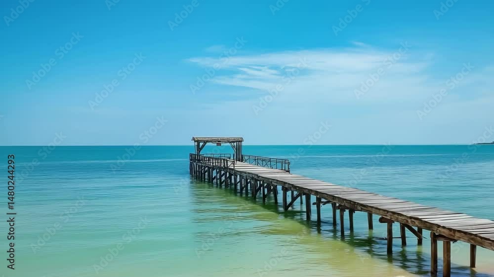 Tropical Paradise Drone Shot of Wooden Pier over Turquoise Sea Tropical Paradise Drone Shot of Wooden Pier over Turquoise Sea