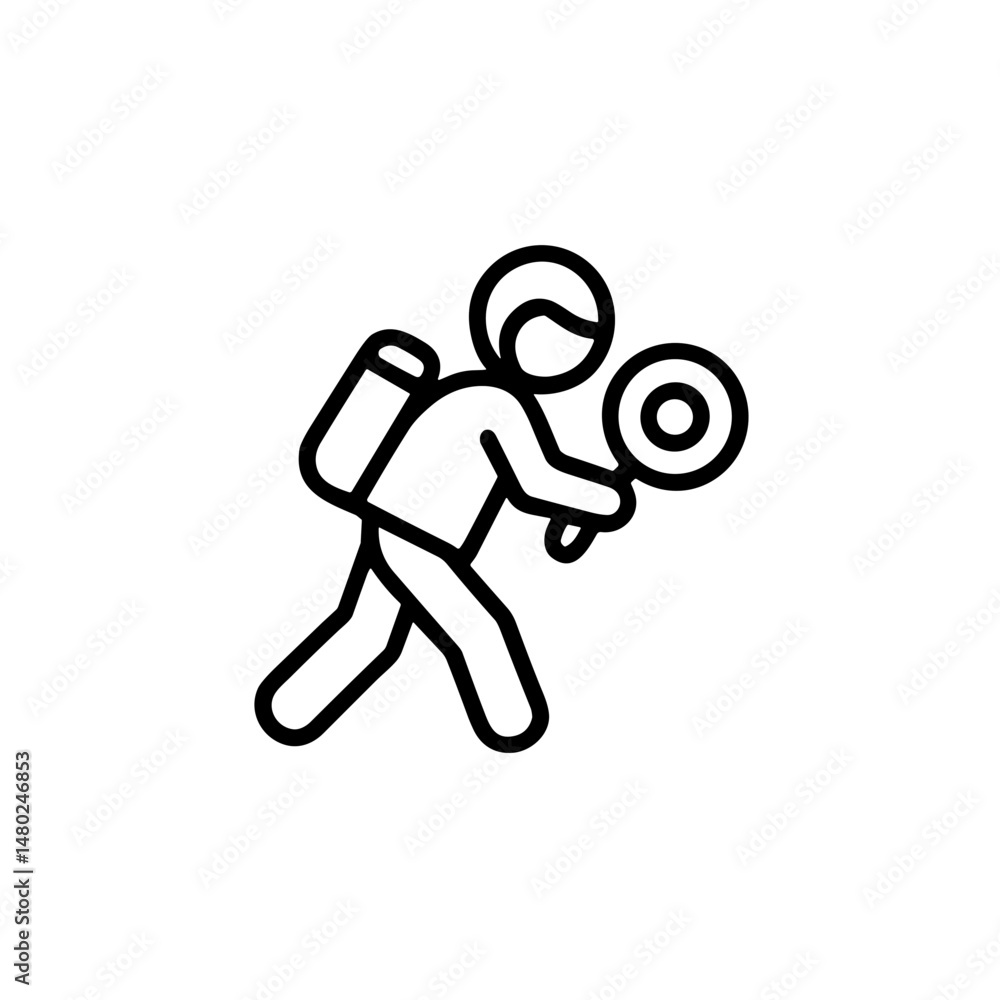 Fototapeta premium Line art of child exploring nature with magnifying glass during summer