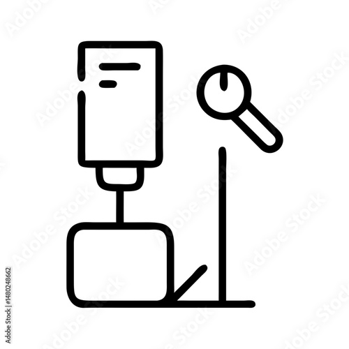 line icon of self-service checkout with barcode scanner, representing automated retail and customer convenience, black and white minimal vector