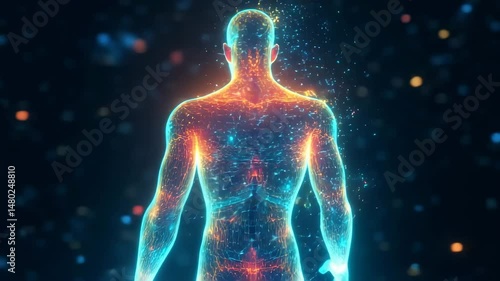 Digital Human Anatomy Glowing Body in Blue and Orange