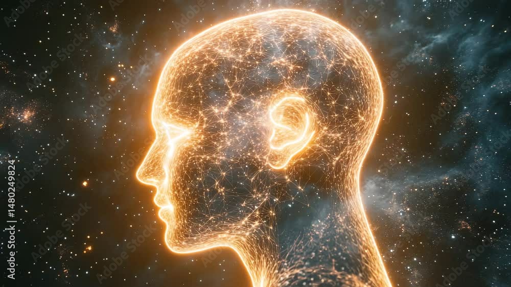 Human Head AI Brain Network in Space Human Head AI Brain Network in Space