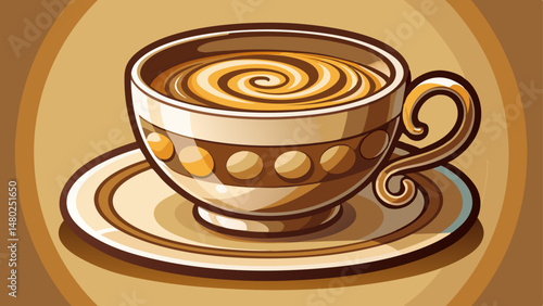 Isolated on a transparent background, this elegant coffee cup becomes the centerpiece of any café-inspired design. The creamy tones and precise spiral evoke warmth, comfort, and artisan skill.