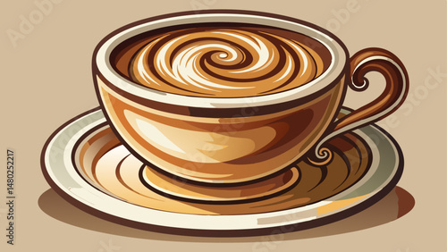 Isolated on a transparent background, this elegant coffee cup becomes the centerpiece of any café-inspired design. The creamy tones and precise spiral evoke warmth, comfort, and artisan skill.