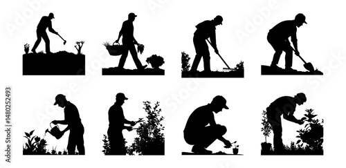 Gardening Silhouettes Everyday Tasks in the Garden