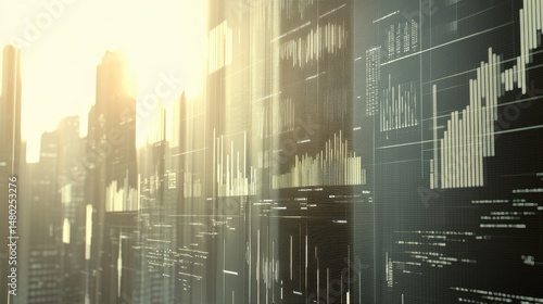 Modern Abstract Cityscape with Digital Data Visualization Background