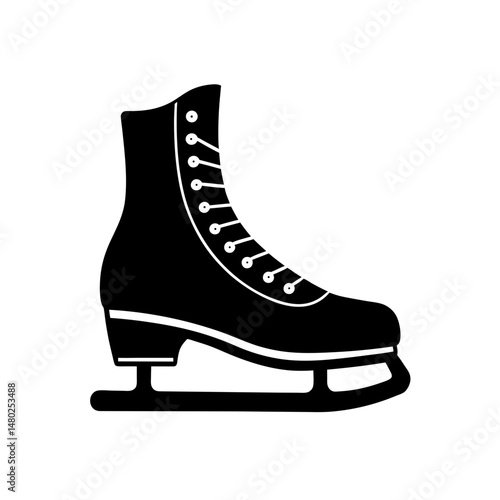 vintage ice skate with leather boot on white 