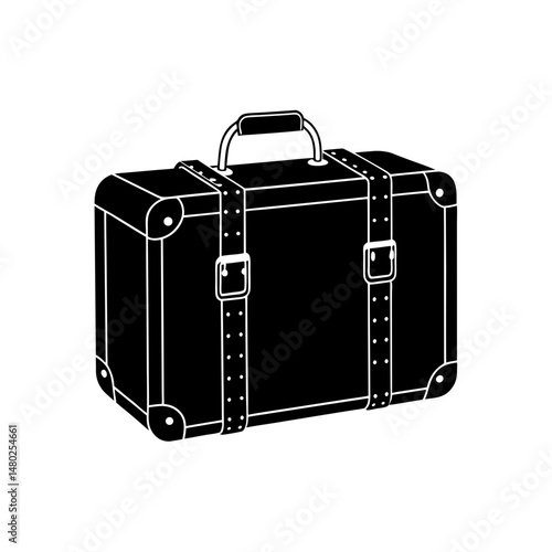 vintage suitcase with buckles on white background  