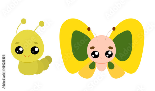 Cute Caterpillar and Butterfly illustrations