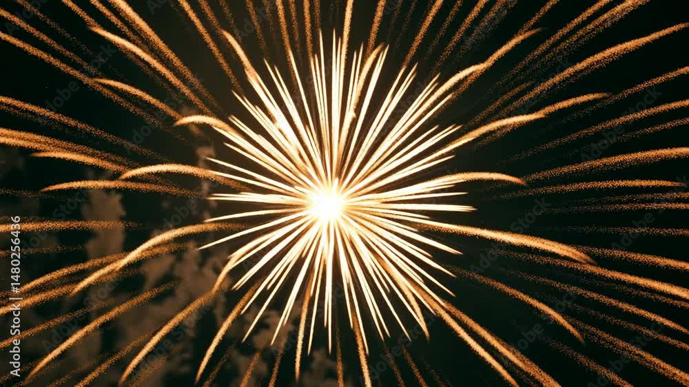 Golden Fireworks Bursting Celebration at Night Golden Fireworks Bursting Celebration at Night