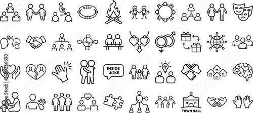 vector set of Community  icons and  friendship  icon, diversity, Neighbourhood Houses, Group of People , Family Tree, different professions on white background